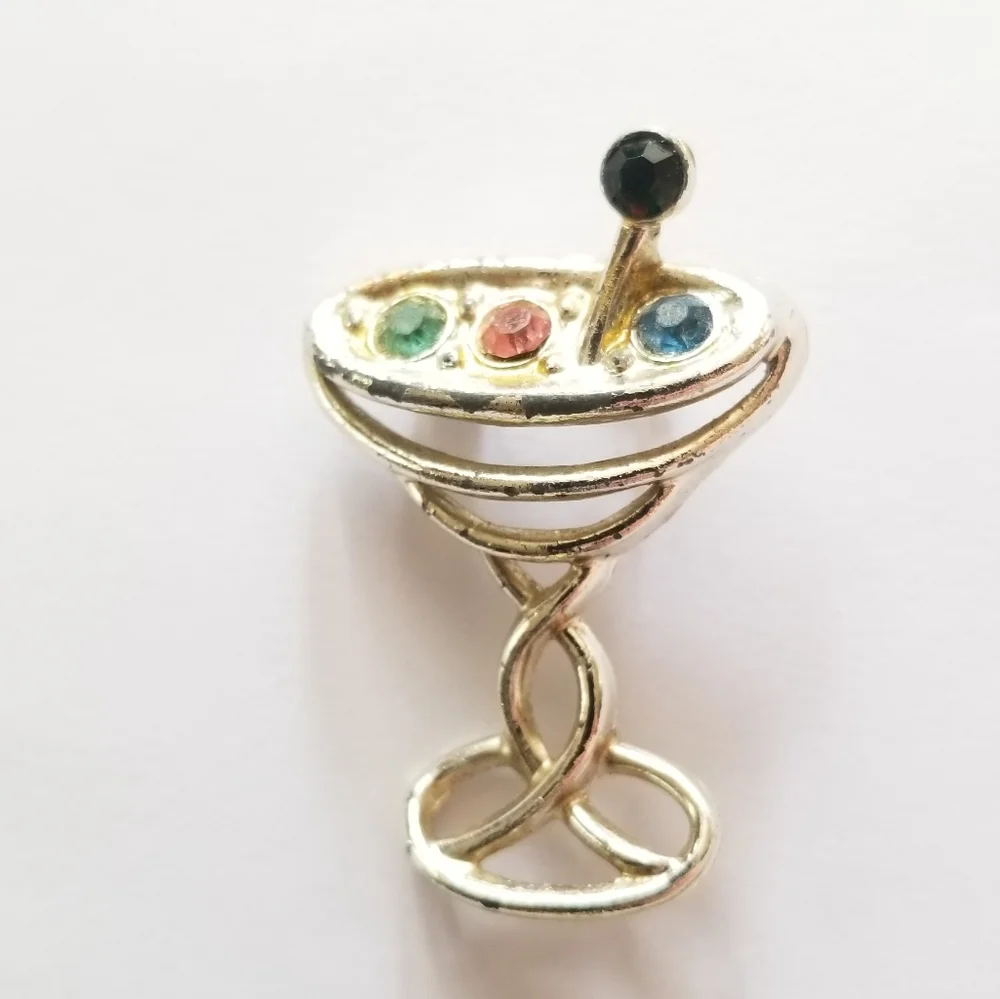 Relisted - Vintage martini brooch pin colorful rhinestones drink - Picture 2 of 10